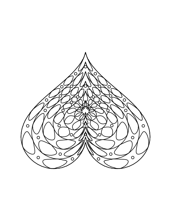 Detailed heart mandala coloring page