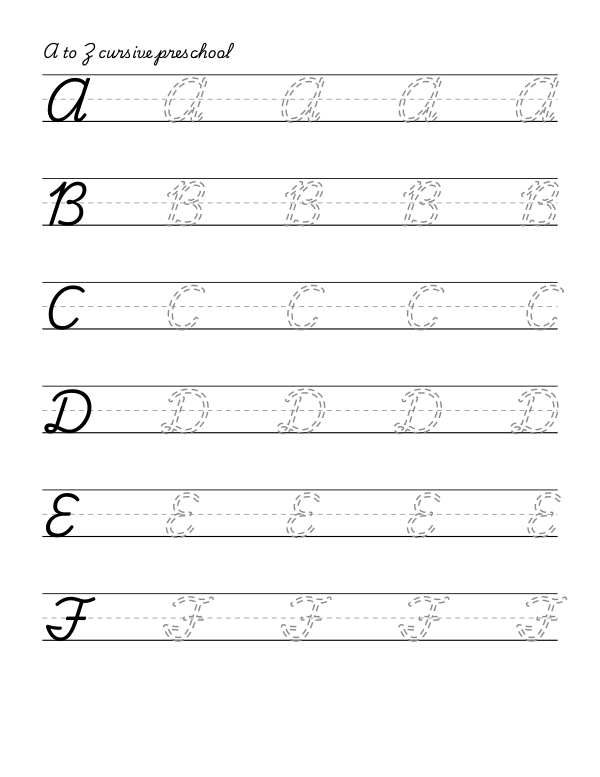 cursive handwriting tracing worksheet, the 26 capital letters, dashed guide letters, 0.66 inch line height