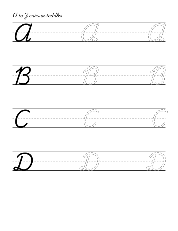 cursive handwriting tracing worksheet, the 26 capital letters, dashed guide letters, 0.92 inch line height